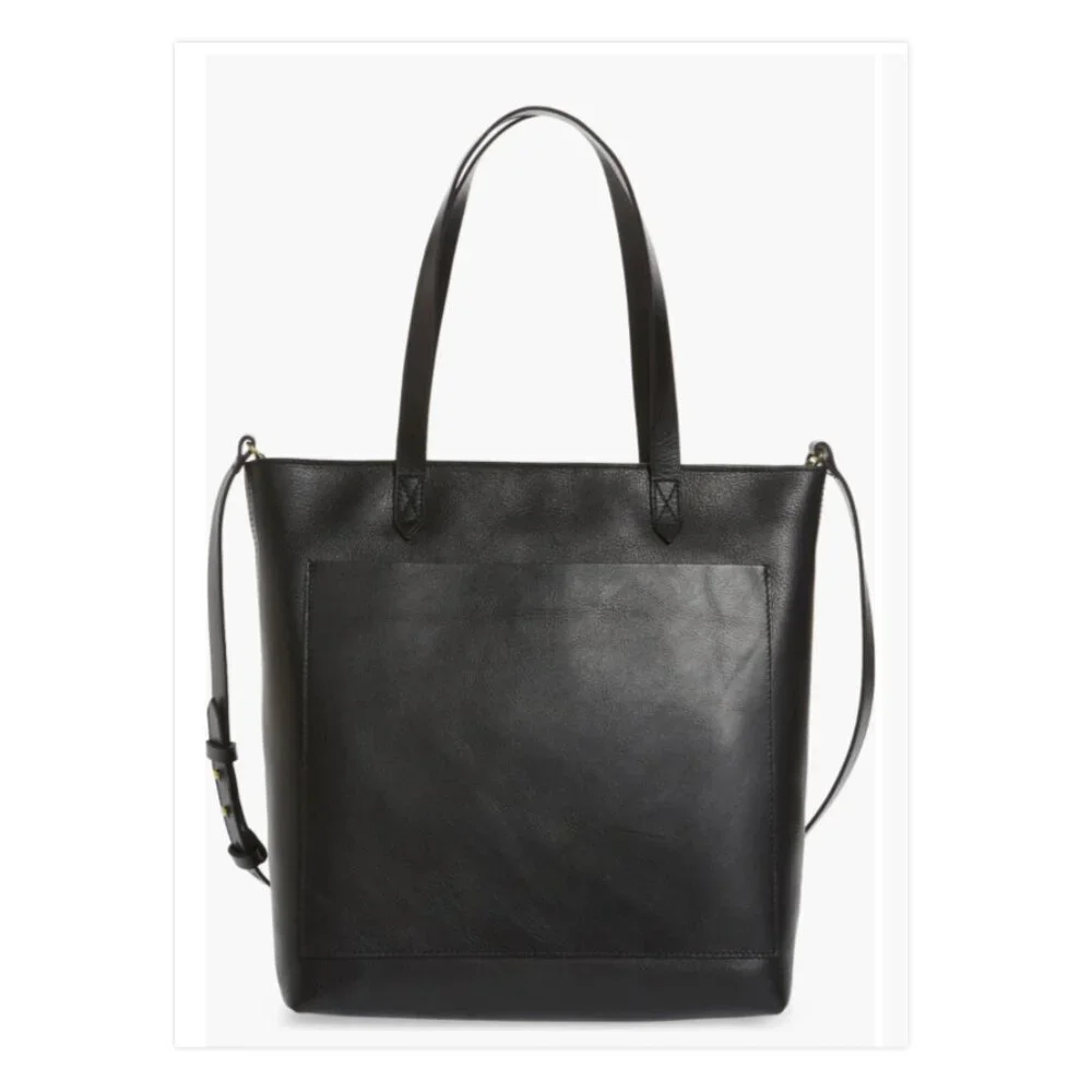 Madewell Medium Transport Tote Black Leather Open Top Shoulder Bag Classic - Picture 1 of 14